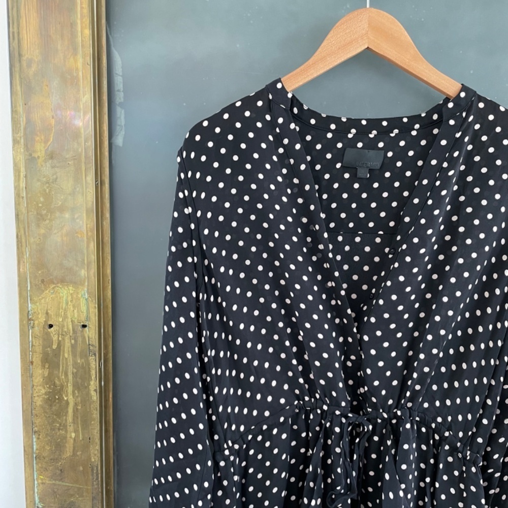Intermix Black Polka Dot Silk Blend Dress Tie Waist Pockets Size S - Picture 9 of 10